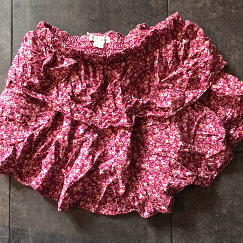 Pink Floral Ruffle Tiered Mini Skirt